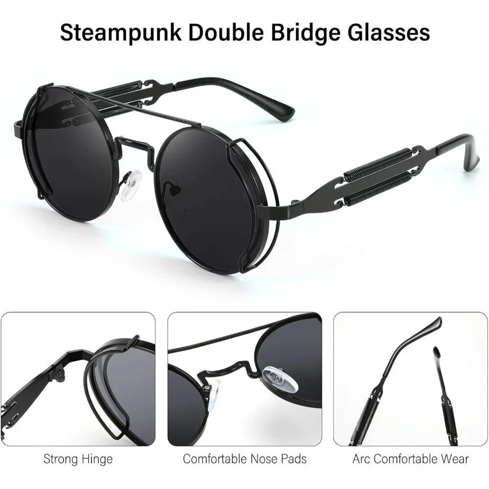 Aviator Sunglasses Men Women Retro Steampunk Round Metal UV400 Protective